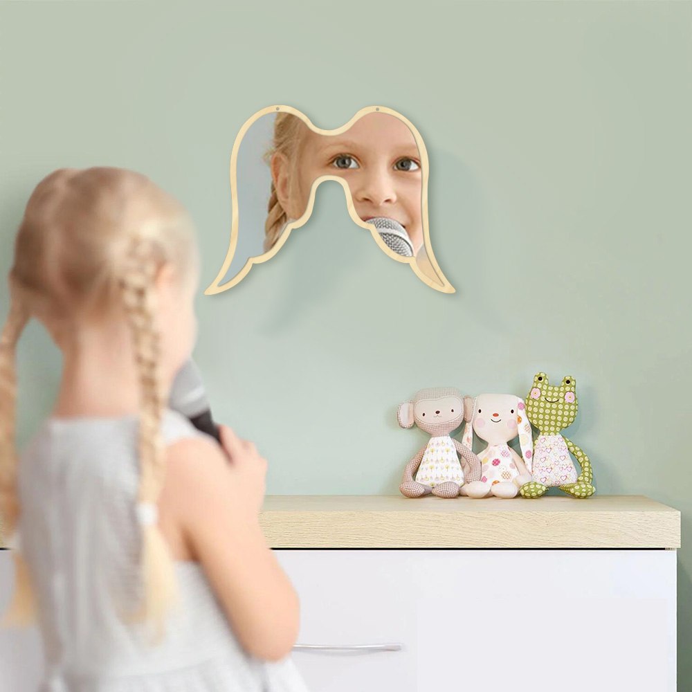 Fantasy Open Angel Wing Wall Mirror Decorative Home Ornament Children Baby Room Nursery Safety Acylic Mirror With Wooden Back Fantasy Open Angel Wing Wall Mirror Decorative Home Ornament Children Baby Room Nursery Safety Acylic Mirror With Wooden Back