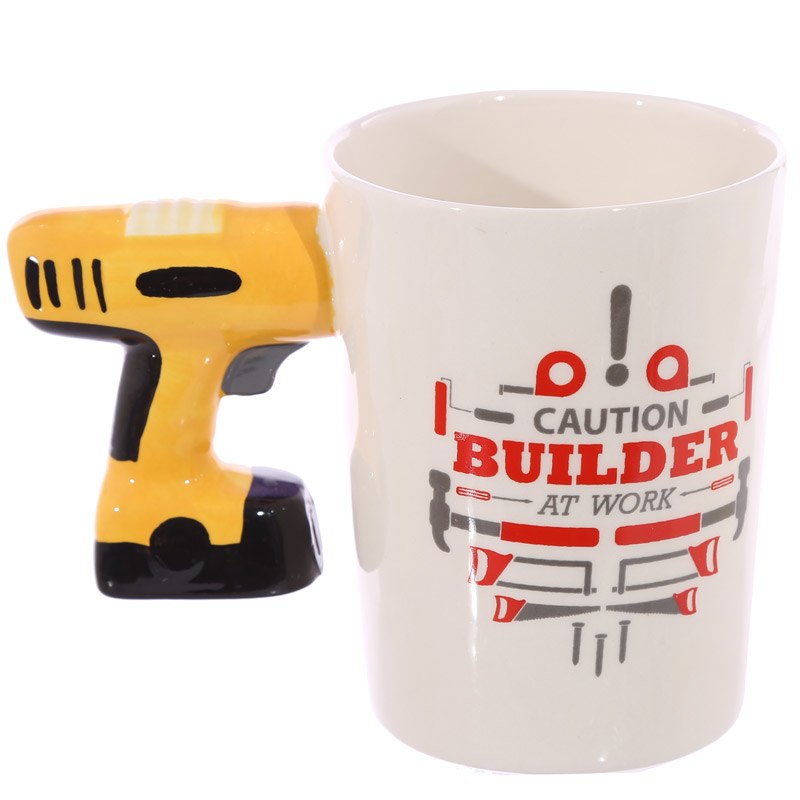 Electric Drill Mug Novelty Shaped Handle Ceramic Tool Mug Gifts for Dad Tool Mug Garage Decor, Woodworking Tools Builders Electric Drill Mug Novelty Shaped Handle Ceramic Tool Mug Gifts for Dad Tool Mug Garage Decor, Woodworking Tools Builders