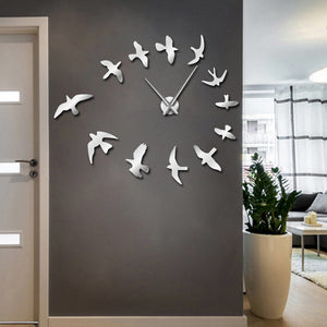 Decorative Mirror Wall Clock Flying Birds Wall Clock Modern Design Luxury Frameless DIY Large Clock Wall Watch Nature Room Decor