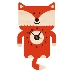 Adorable Fox Wall Art Wooden Wall Clock With Tail Pendulum Woodland Animal Nursery Decorative Modern Wall Watch Fox Loveer Gift