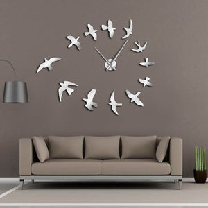 Decorative Mirror Wall Clock Flying Birds Wall Clock Modern Design Luxury Frameless DIY Large Clock Wall Watch Nature Room Decor