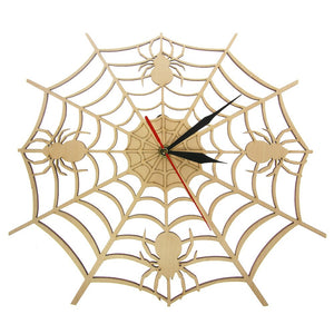 Modern Cob Web Wall Clock in Natural Wood Halloween Nightmare Creepy Spider Wooden Wall Clock Onyx Man Cave Home Decor Gift
