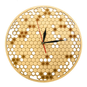 Wood Clock Watch Kitchen Rustic Hanging Clock Modern Geometric Clock Honeycombs Wooden Wall Decor Art Bee Lover Gift for Family