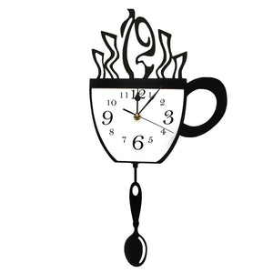 Creative Coffee Cup and Spoon Modern Kitchen Wall Clock With Swinging Spoon Coffee Cup Pendulum Wall Clock Coffee Drinker Gift