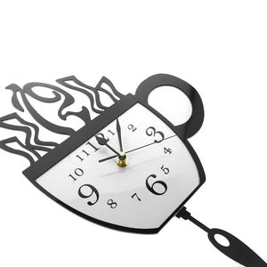 Creative Coffee Cup and Spoon Modern Kitchen Wall Clock With Swinging Spoon Coffee Cup Pendulum Wall Clock Coffee Drinker Gift