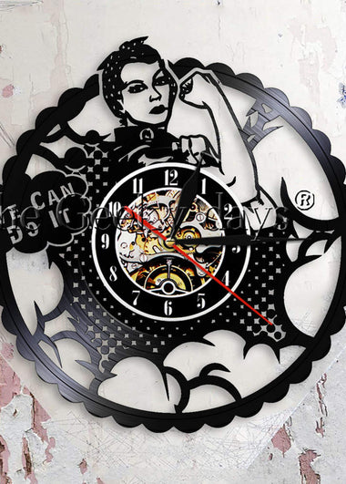 We Can Do It Girl Power Rosie the Riveter Feminist Home Decor Modern Wall Clock Strong Woman Protest Signs Vinyl Record Clock