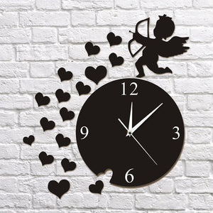 Cupid Arrow Hearts Cherub Angel Wall Art Home Decor Modern Wall Clock Flying Cupid Love Angel Decorative Wall Watch Clock Gift