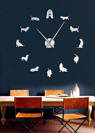 Basset Hound Acrylic Mirror Silouette DIY Giant Wall Clock Pet Shop Dog Breed Big Clock Frameless Wall Watch Dog Lovers Gift