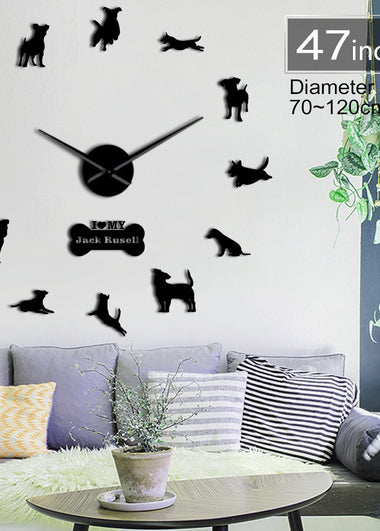 Fox Hunting Dog Jack Russell Terrier Large Size Contemporary Wall Clock Small Terrier Dog Breed Gift Mirror Effect DIY Wall Art