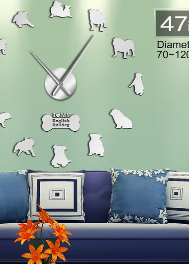 English Bulldog Home Decor Wall Clock British Bulldog Silhouettes Wall Art DIY Large Wall Clock Timepieces Big Time Wall Clock