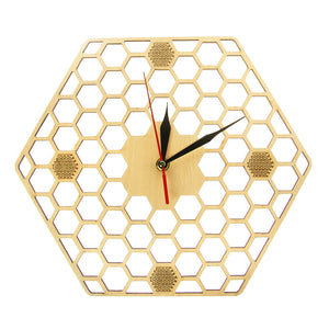 Minimal honeycomb Wood Wall Clock Hexagonal Home Decor Geometric Wall Clock Bee Lover Gift Contemporary Rustic Wood Clock Watch