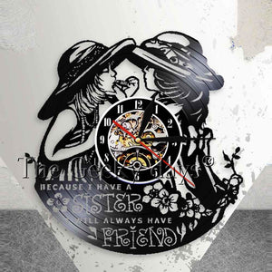 Twins Sisters Wall Art Friends Quote Wall Decor Modern Wall Clock Friendship Vintage Vinyl Record Wall Clock Best Friend Gift