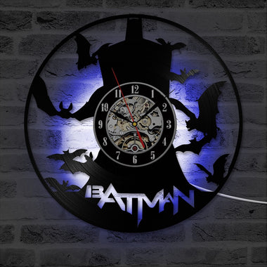 Batman Bad Blood Vinyl Record Clock Creative Wall Art Home Decor Antique Style Interior Design Hanging LED Light Wall Clock
