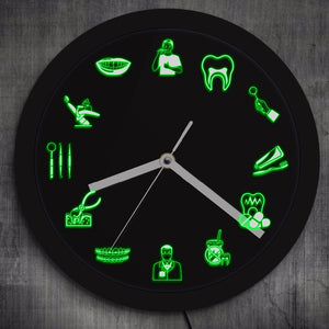 Dentist Dental Clinic Wall Clock Endodontist Sign Tooth Dental Office Hygienist LED Lighting Decor Dentist Endodontist Gift