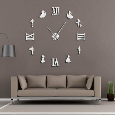 Mermaid & Princess DIY Large Wall Clock Fairytale Style Frameless Giant Wall Clock Girl Room Decor Modern Design Gift For Her