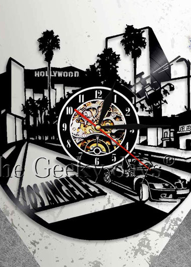 Los Angeles City Wall Clock Los Angeles Architecture Skyline Wall Art Vinyl Record Clock USA Travel Hollywood Housewarming Gift