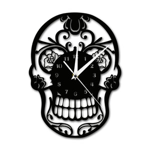 Day of the Dead Sugar Skull Wall Clock Mexican Skull Dia de Muertos Wall Clock Floral Candy Skull Decorative Hanging Wall Watch