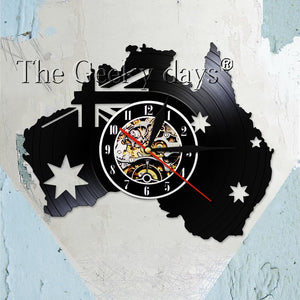 Flag of Australia Vinyl Record Wall Clock Patriotic Wall Art Australia Country Map Vintage Clock Watch Australia Treval Souvenir