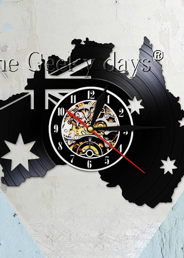 Flag of Australia Vinyl Record Wall Clock Patriotic Wall Art Australia Country Map Vintage Clock Watch Australia Treval Souvenir
