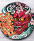 Gothic Red Oni Demon Mask Wall Clock Japanese Sakura Peony Flower Wall Art Japan Sherpa Evil Red Death Home Decor Clock Watch