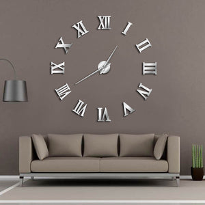 Modern DIY Large Wall Clock 3D Mirror Surface Sticker Home Decor Art Giant Wall Clock Watch With Roman Numerals Big Clock