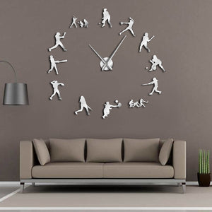Softball Female Players DIY Oversized Wall Clock Mirror Effect Home Decor Women Sports Gift Big Metal Needles Giant Clock Watch