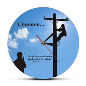 Lineman Under The Big Blue Sky Modern Wall Clock Electrician Wall Art Inspirational Quote Decorative Wall Watch Gift for Lineman