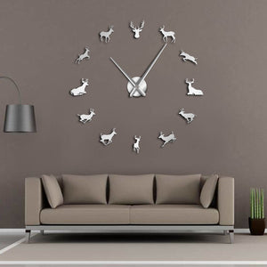 Deer Head DIY Giant Wall Clock Woodland Deer Hunter Modern Deer Antler Wall Clock Acrylic Mirror Effect Animals Home Decorations