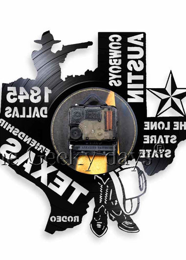 Rodeo Texas State Wall Clock The Lone Stare State Dallas Vinyl Record Clock Austin Cowboys Wall Art Modern Patriotic Wall Clock