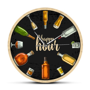 Happy Hour Wine Time Wine O'Clock Booze Wall Clock Man Cave Pub Bar Wall Decor Restaurant Wine Drinker Alcohol Gifts Winery Art
