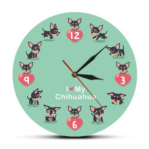 Cute Chi-chi Chihuahueno Cartoon Wall Clcok I Love My Chihuahua Unique Wall Art Modern Acrylic Wall Clock Decorative Wall Watch