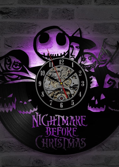 Novelty Silent Antique Style Wall Clock Hollow Design Nightmare Before Christmas Home Decor Vinyl Record Art LED Wall Clocks