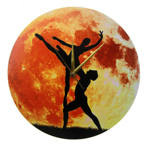 Dancing Couple Acrylic Printed Wall Clock Ballerina Dancing with the Moon Dancing Room Gold Moon Decorative Wall Art Ballet Gift