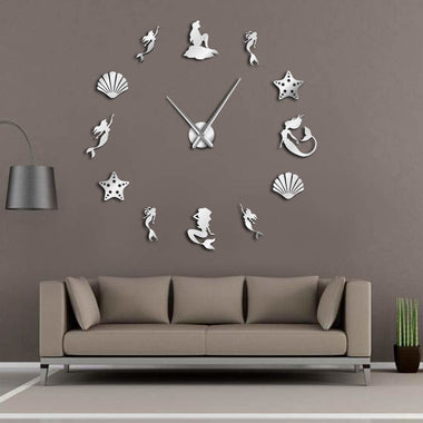 Fantasy Mermaid Wall Art DIY Large Wall Clock Under The Sea Party Favor Frameless Oversized Wall Clock Ocean Beach House Decor