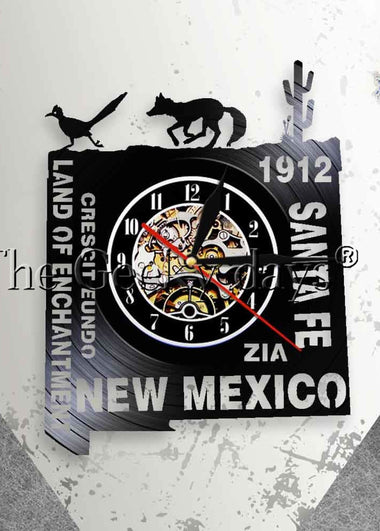Land of Enchantment USA Home State Sign Wall Clock Santa Fe Vinyl Record Wall Clock Living in New Mexico Housewarming Clock Gift