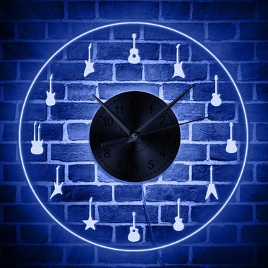 Musical Instruments Studio Room Decor Different Guitars LED Lighting Wall Clock Musical Luminous Wall Clock With Color Changes