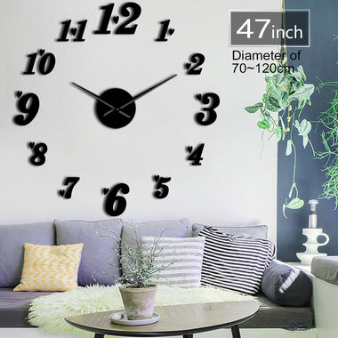 DIY Big Wall Clock Acrylic Mirror Effect Arabia Numbers With Heart Stickers Cool Wall Art Clock Watch Living Room Wall Decor