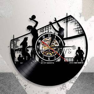 Volleyball Wall Clock Beach Volleyball Players Vinyl Record Wall Clock Team Sports Wall Art Home Decor Vintage Clock Gift