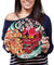 Gothic Red Oni Demon Mask Wall Clock Japanese Sakura Peony Flower Wall Art Japan Sherpa Evil Red Death Home Decor Clock Watch