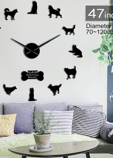 Siberian Husky Russian Dog Breed DIY Large Wall Clock Sibirskiy Haski Self Adhesive Sticker DIY Giant Wall Art Home Decor Watch