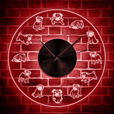 Pug Life Wall Clock Cartoon Pugs LED Neon Sign Lighted Acrylic Wall Clock Great Pug Lover Gift Cool Living Room Interior Decor