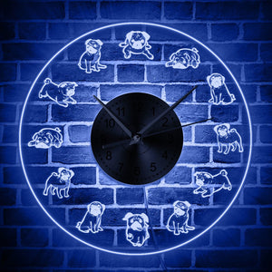 Pug Life Wall Clock Cartoon Pugs LED Neon Sign Lighted Acrylic Wall Clock Great Pug Lover Gift Cool Living Room Interior Decor