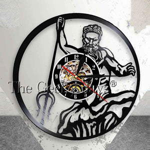 Poseidon Greek Mythology Neptune God Wall Clock Myth Greece Sea God Vinyl Record Vintage Record Clock Vintage Conchology Art