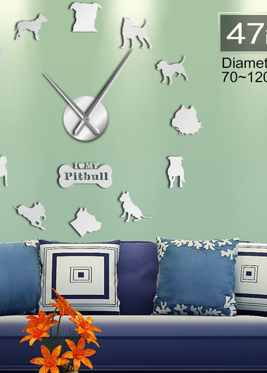 Pit Bull Large Wall Clock Dog Breed Pitties Home Deocr Self Adhesive DIY 3D Wall Clock Mirror Surface Pit Bull Dog Lover Gifts