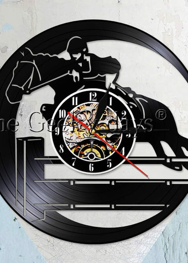 Equestrianism Hobby Vinyl Record Wall Clock Vintage Horseback Riding Sport Art Horse Rider Equestrian Vintage Clock Wall Watch