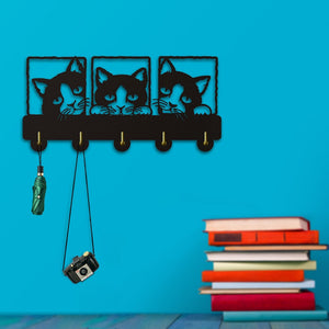 Peeping Cat 3D Wall Art Hook Rails Triple Wall Art With Lovley Cat Theme Clothing Hook Rack Hanger Wall Art Decoration