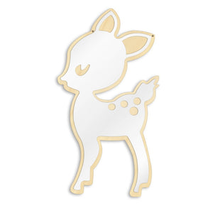 Cartoon Style Little Deer Acrylic Mirror and Wooden Back Nursery Baby Kid Room Decoration Hanging Wall Mirror Newborn Gift