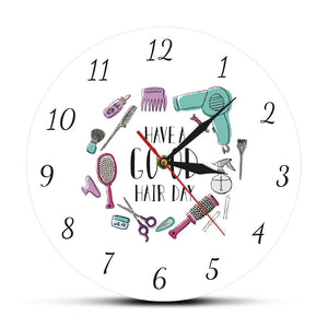 Have A Good Hair Day Modern Wall Clock Hair Salon Barber Shop Wall Decor Hairstylist Beauty Print Dining Room Round Wall Clock
