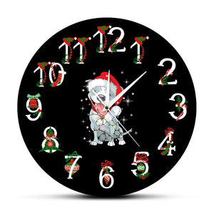 Merry Christmas Pitbull Dog Wall Clock Holiday Popular Dog Breed Pitmas Modern Wall Clock Pit Bull Christmas Gift For Dog Lover