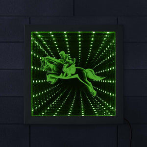 Kentucky Derby Equestrian LED Lighing Infinity Mirror Tunnel Vision Wood Frame Horse Rider Mesmerizing Tunnel of Mirror Light